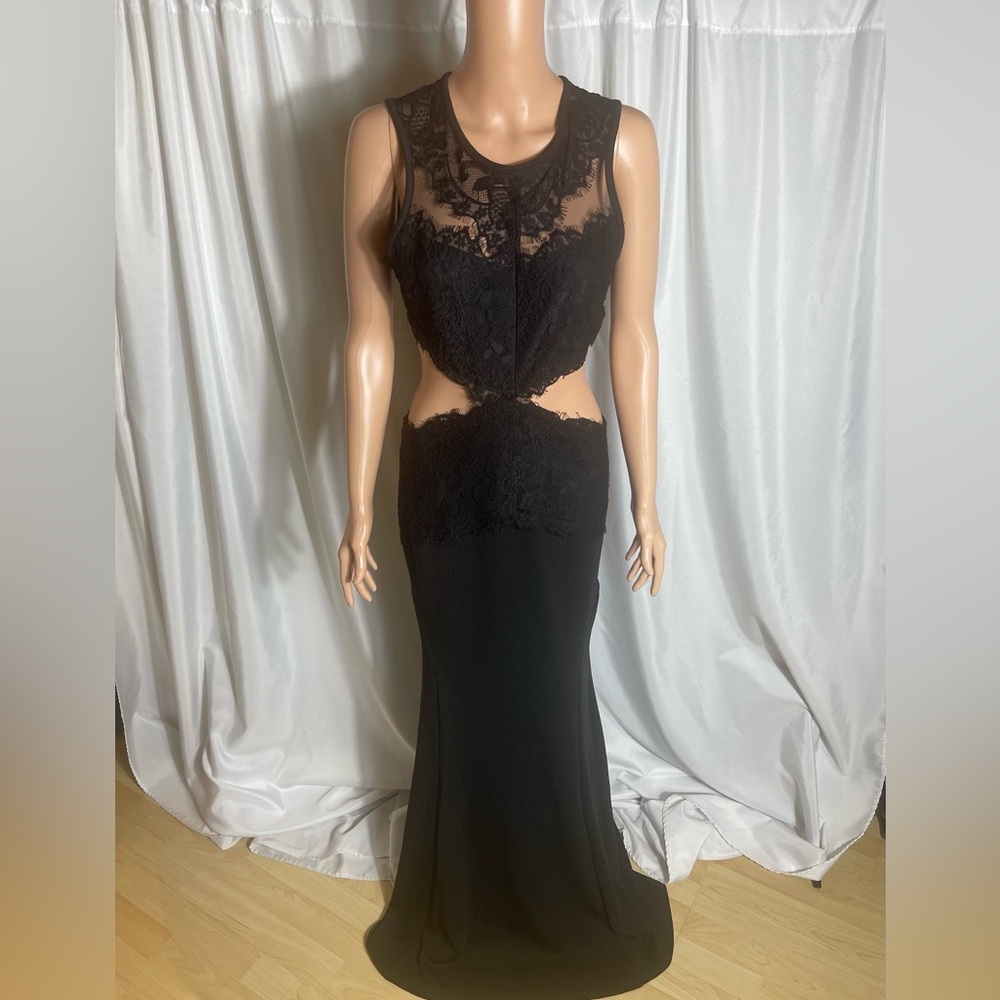 Windsor Vintage Women's Size L Black Hip Cut Out Sheer Lace Formal Gown